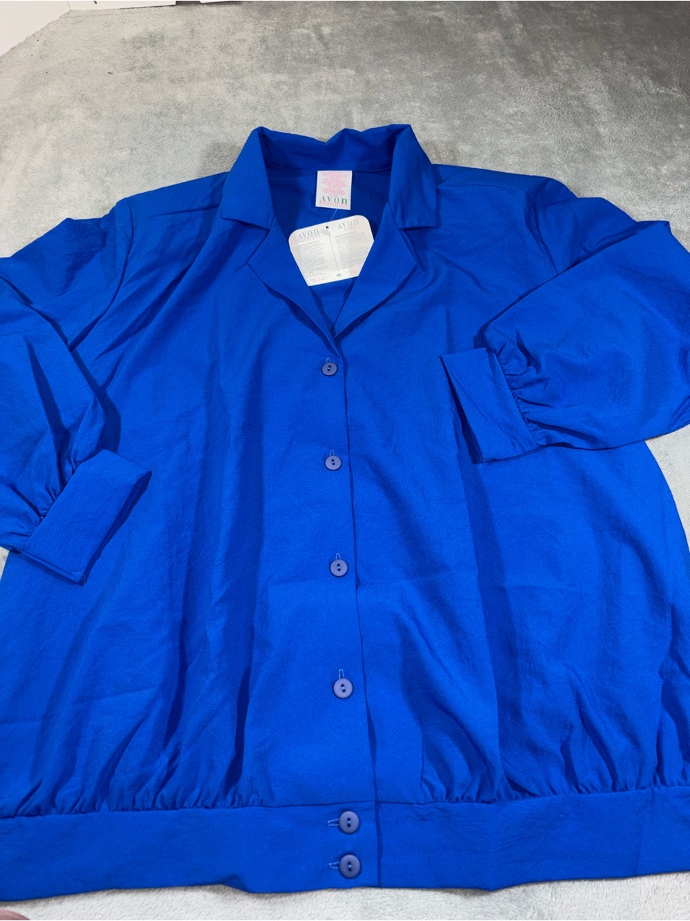VTG 80s Avon Fashions Deadstock Royal Blue Blouson Bomber Blouse NWT NOS